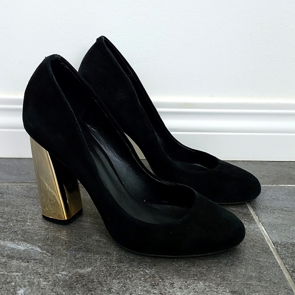 Aldo black suede and gold heels